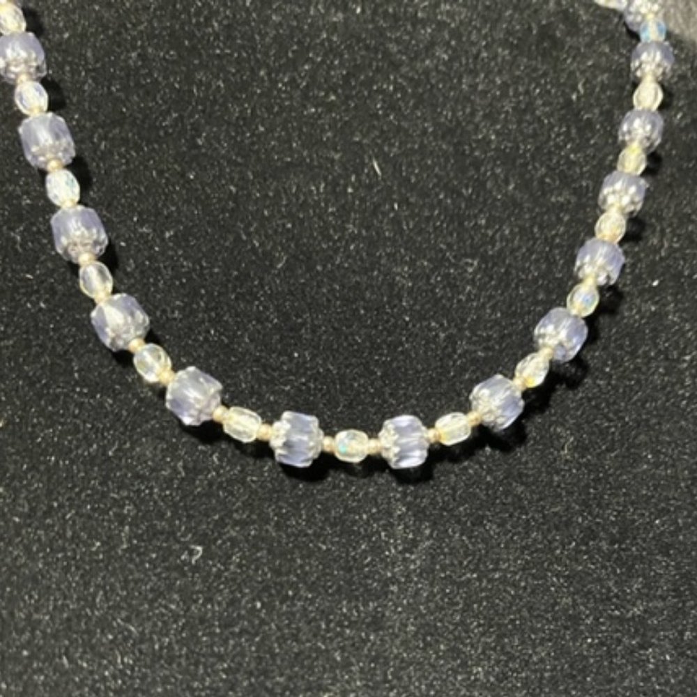 Silvertone Dainty Necklace with Light Blue Faceted Beads (2030)